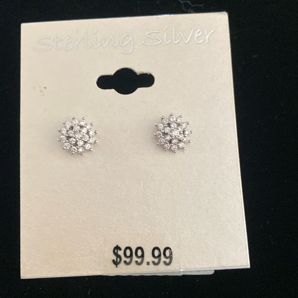 Sterling Silver CZ Sunburst Earrings